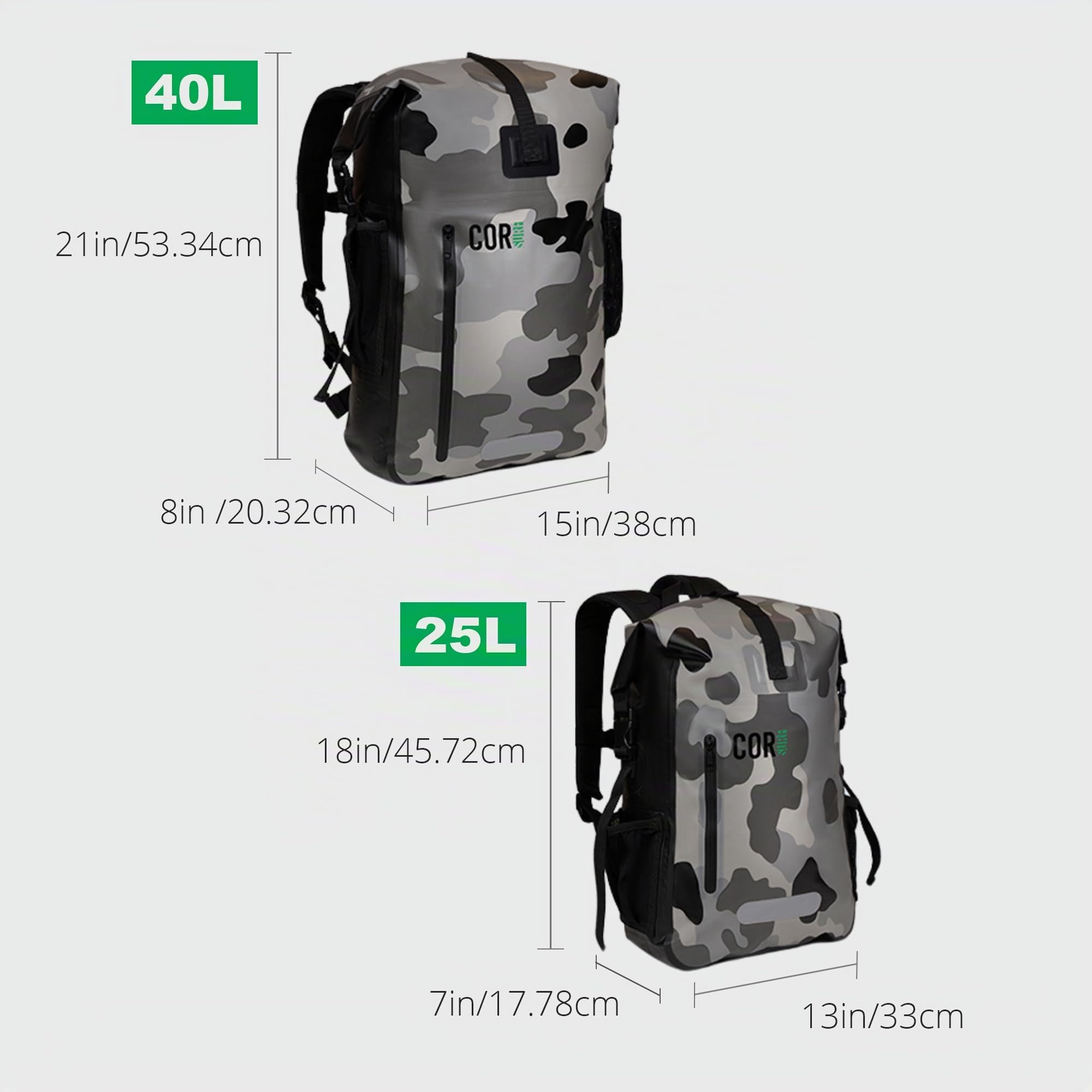 COR Surf Zaino Impermeabile con Tasca Imbottita per Portatile Capacita (25L & 40L)