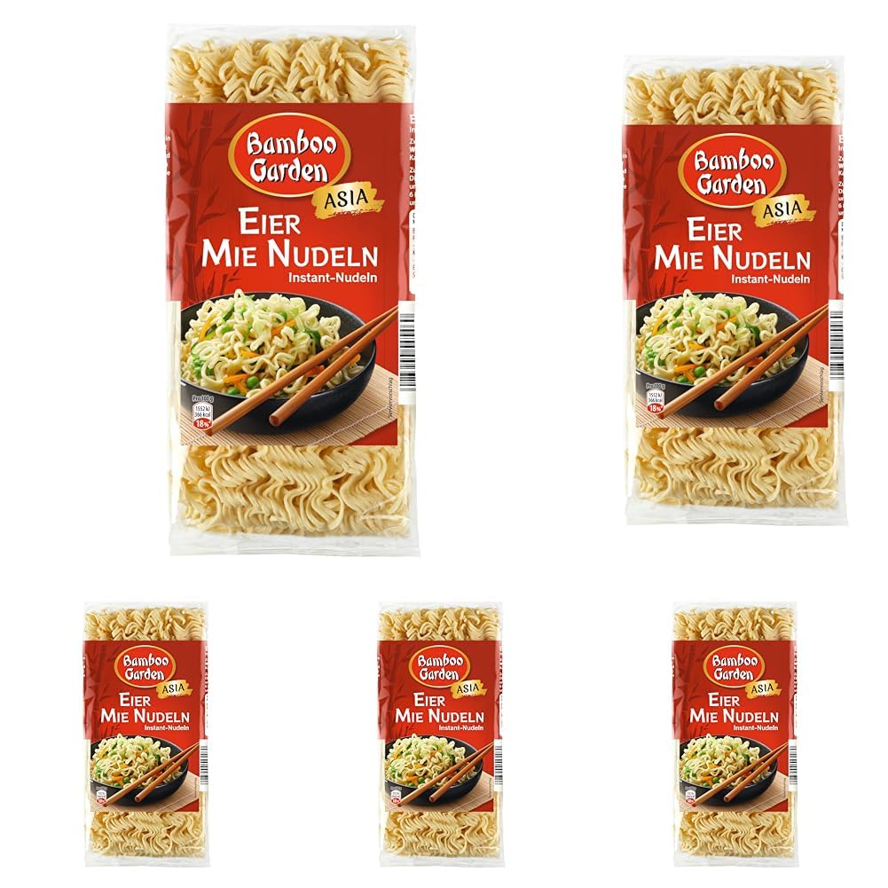 Bamboo Garden - Eier Mie Nudeln | Vegetarische Instant-Nudeln für asiatische Nudelgerichte| Ideal für gebratene Nudeln oder Suppen | Fertig nach 5 Minuten | 250 g im Beutel (Packung mit 5)