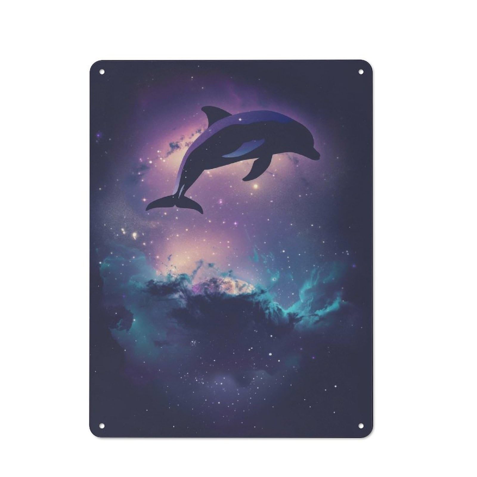 Nostalgic Decorative Tin Plaque 40x30cm Featuring Dolphin Silhouette Galaxy, Classic Pub Decor for Cafe, Pub, Workshop Or Home Bar
