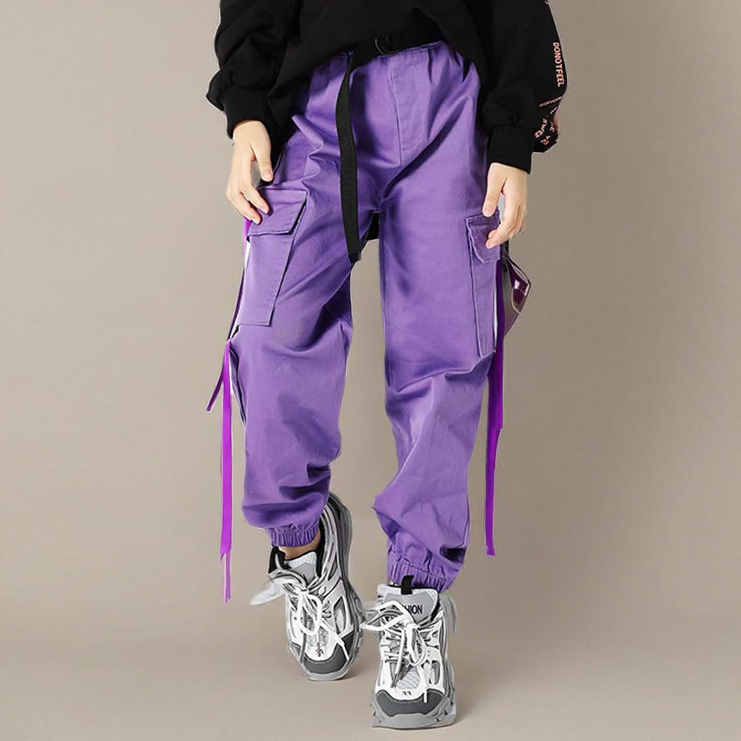 Rolanko Girls Cargo Pants for Kids Loose Streetwear Hip Hop Dance Cotton Cargo Jogger Pants for Kids 4-15 Years
