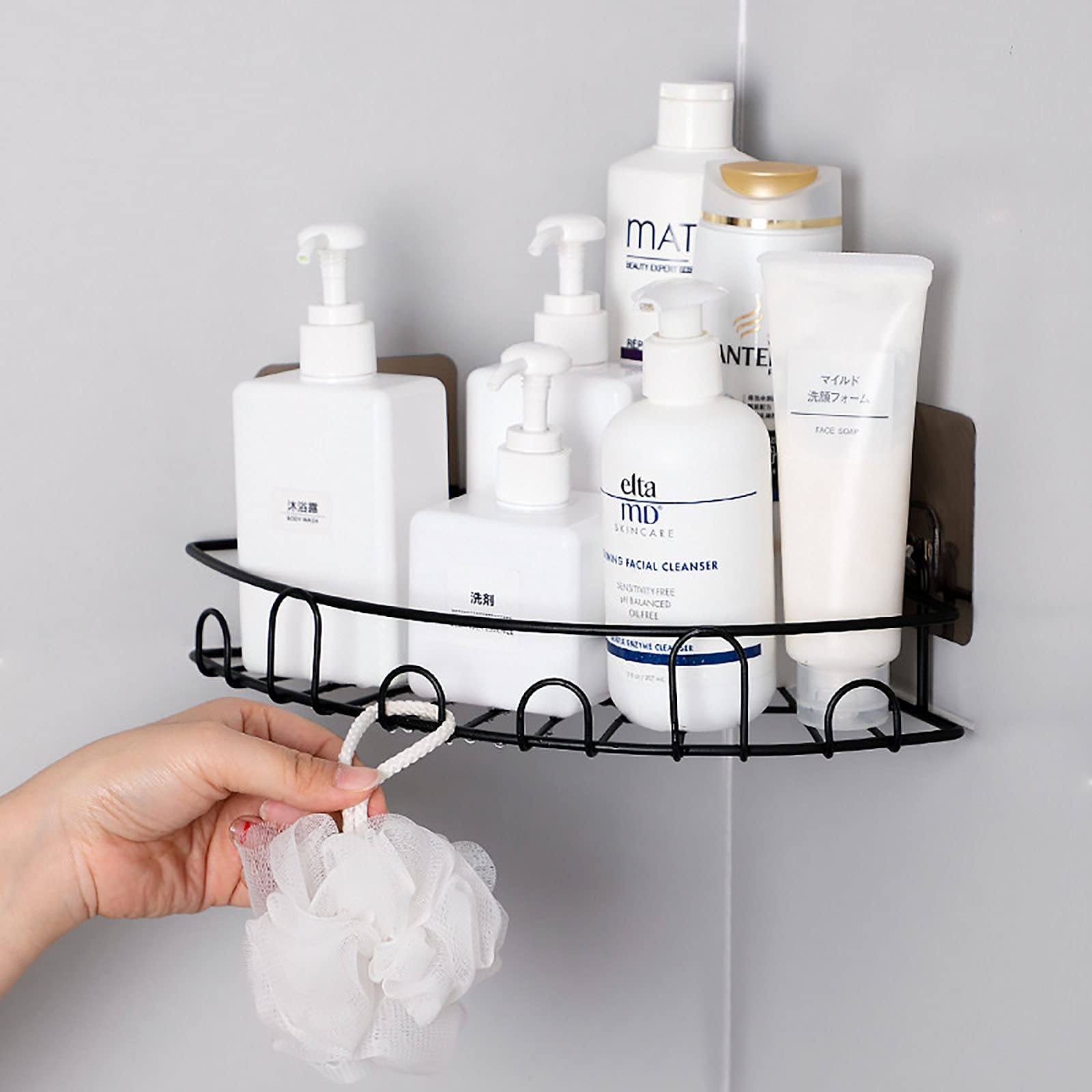 exquisitos estantes de baño Estante de Ducha baño Esquina Organizador de Ducha Estante de Almacenamiento sin perforación Estante doméstico para baño y Cocina/Negro