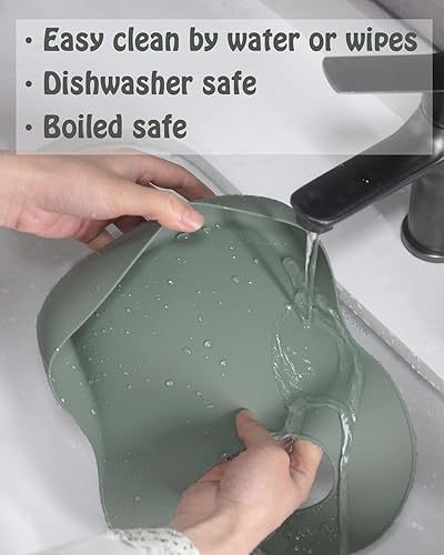 Miniatura 4 de Ginbear Baberos de silicona para bebés, baberos de alimentación impermeables con bolsillo para atrapar alimentos, baberos de silicona ajustables