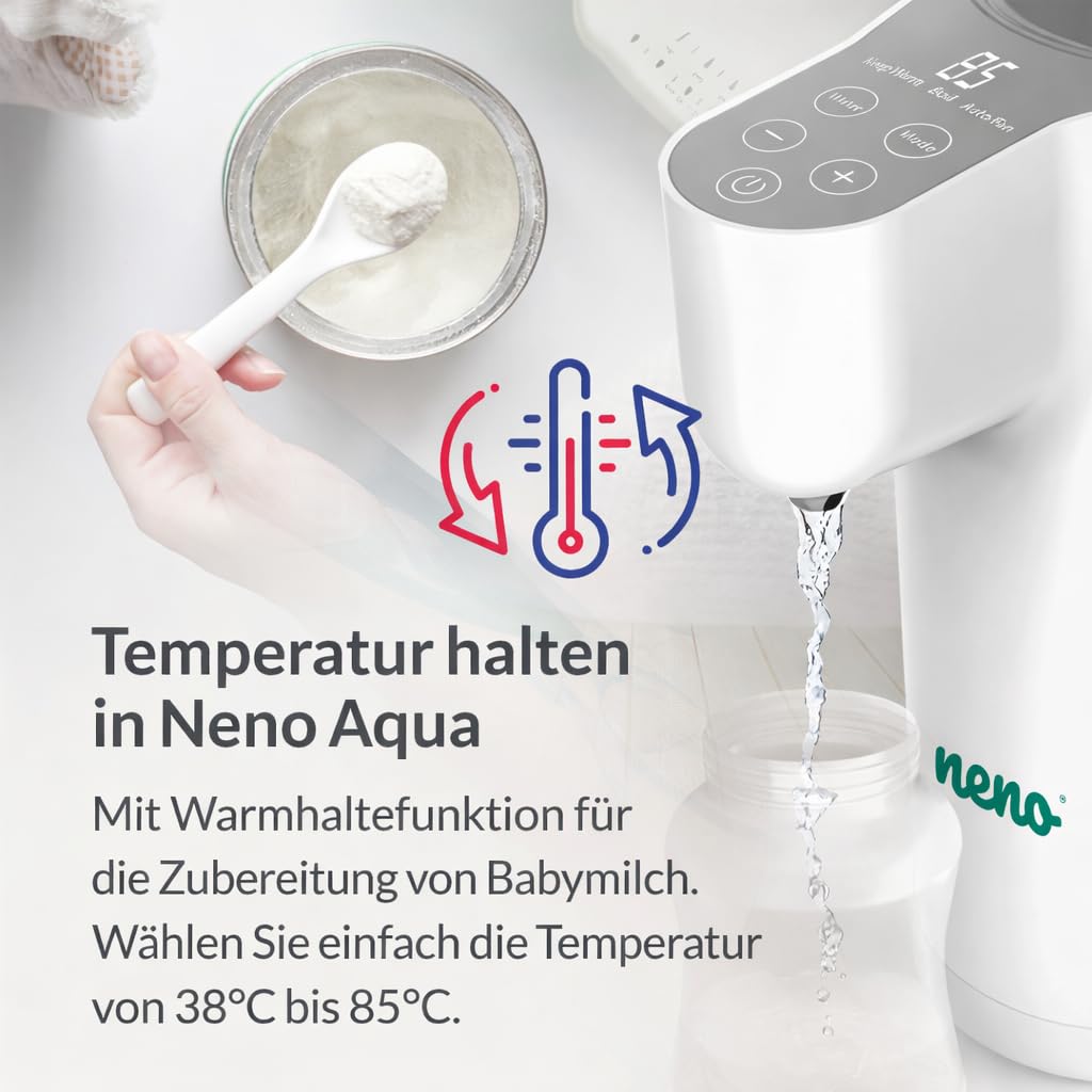 Neno Aqua Flaschenzubereiter Baby - Wasserwärmer für Unterwegs - Wasserkocher Babynahrung - Heißwasserspender zur Zubereitung von Babymilch - Wasserspender für Babyflaschen