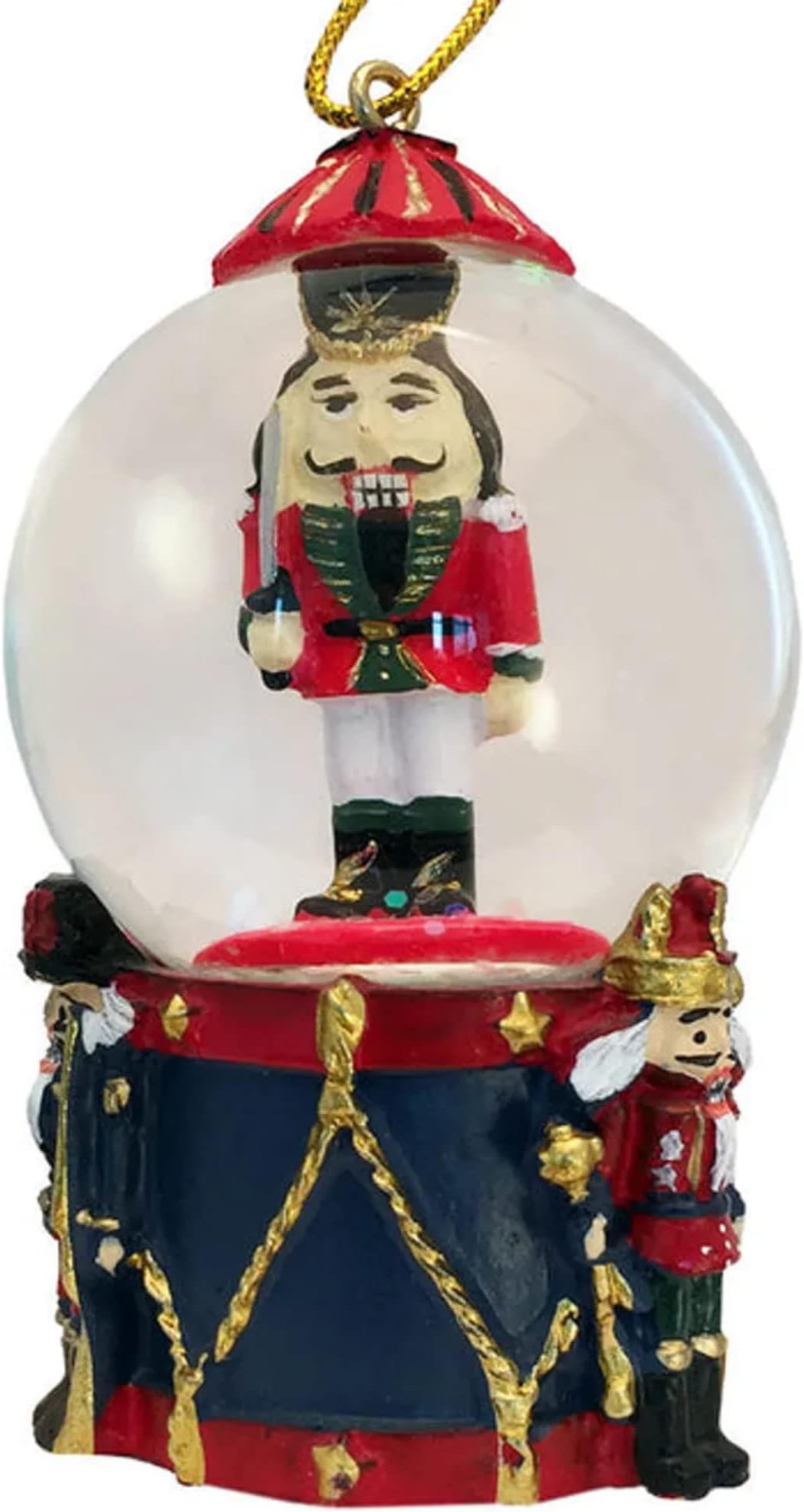 Mini Nutcracker Snow Globe Ornament on Drum