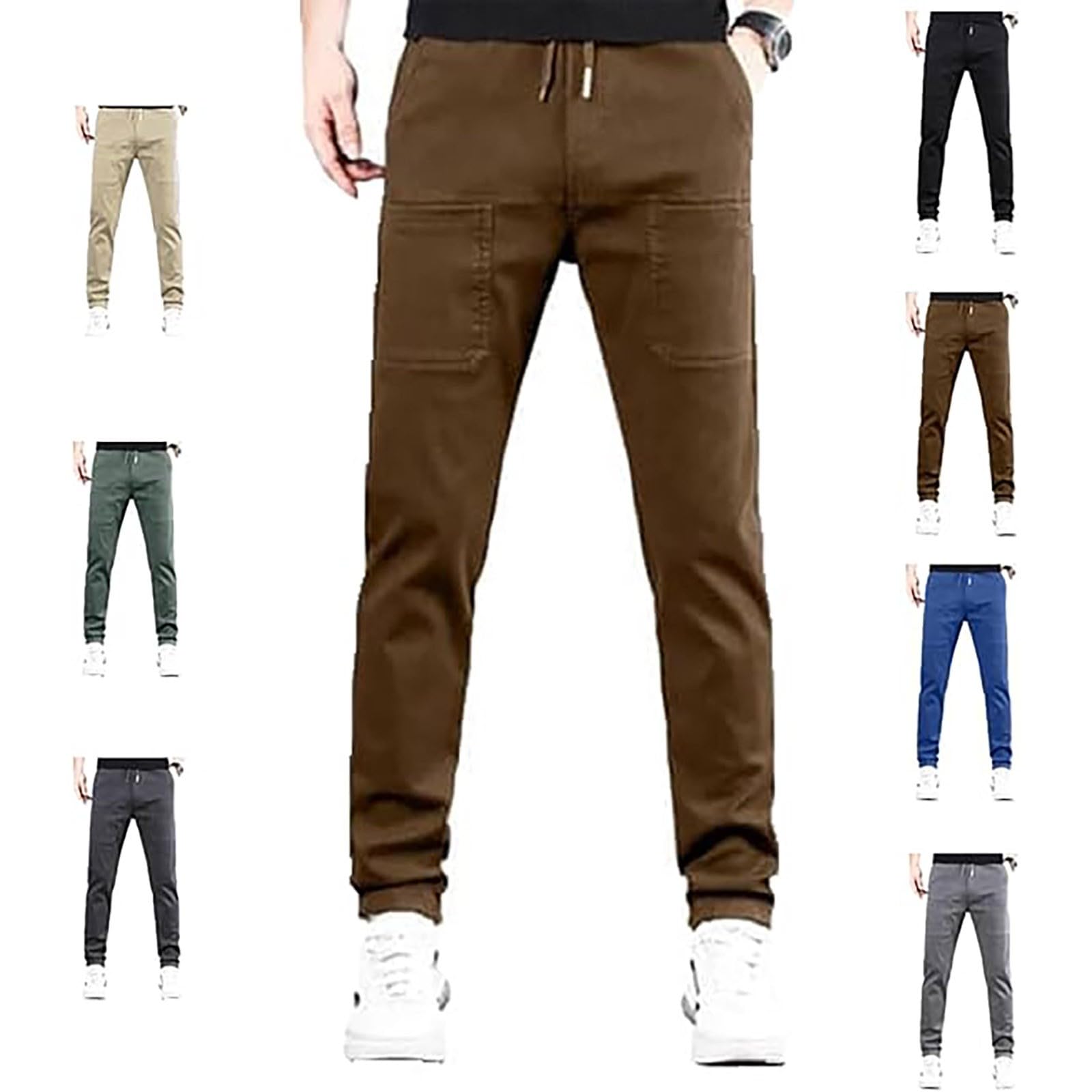 Pantalones de ocio para hombre largos de seda hiela: pantalones de chándal de tallas grandes de pierna recta pantalones de chándal con cordón, cintura elástica pantalones de verano