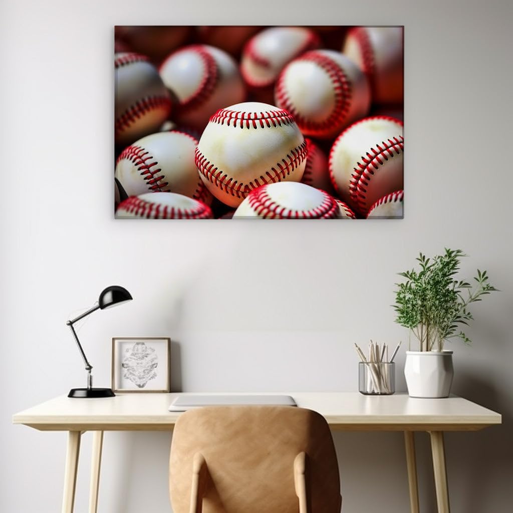Canvas for Living room. A Pile of Memories: The Authentic Tale of Weathered Baseballs, 27 x 18 inch Canvas Wall Art - Nature'S Tranquility - Modern Home Decor