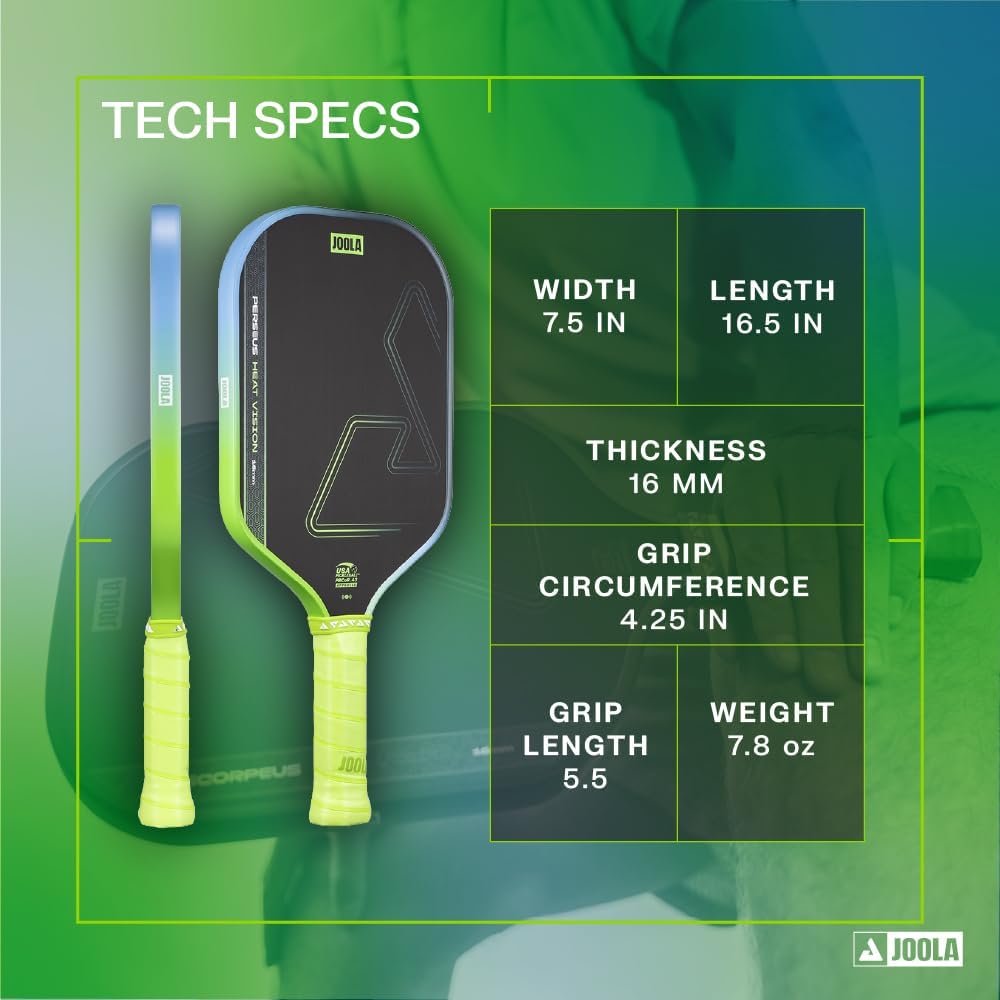 JOOLA Perseus Heat Vision 16mm Pickleball Paddle - Textured Carbon Fiber Surface for Spin - SK Film for Reduced Vibration - USAP Approved - NFC Chip Enabled