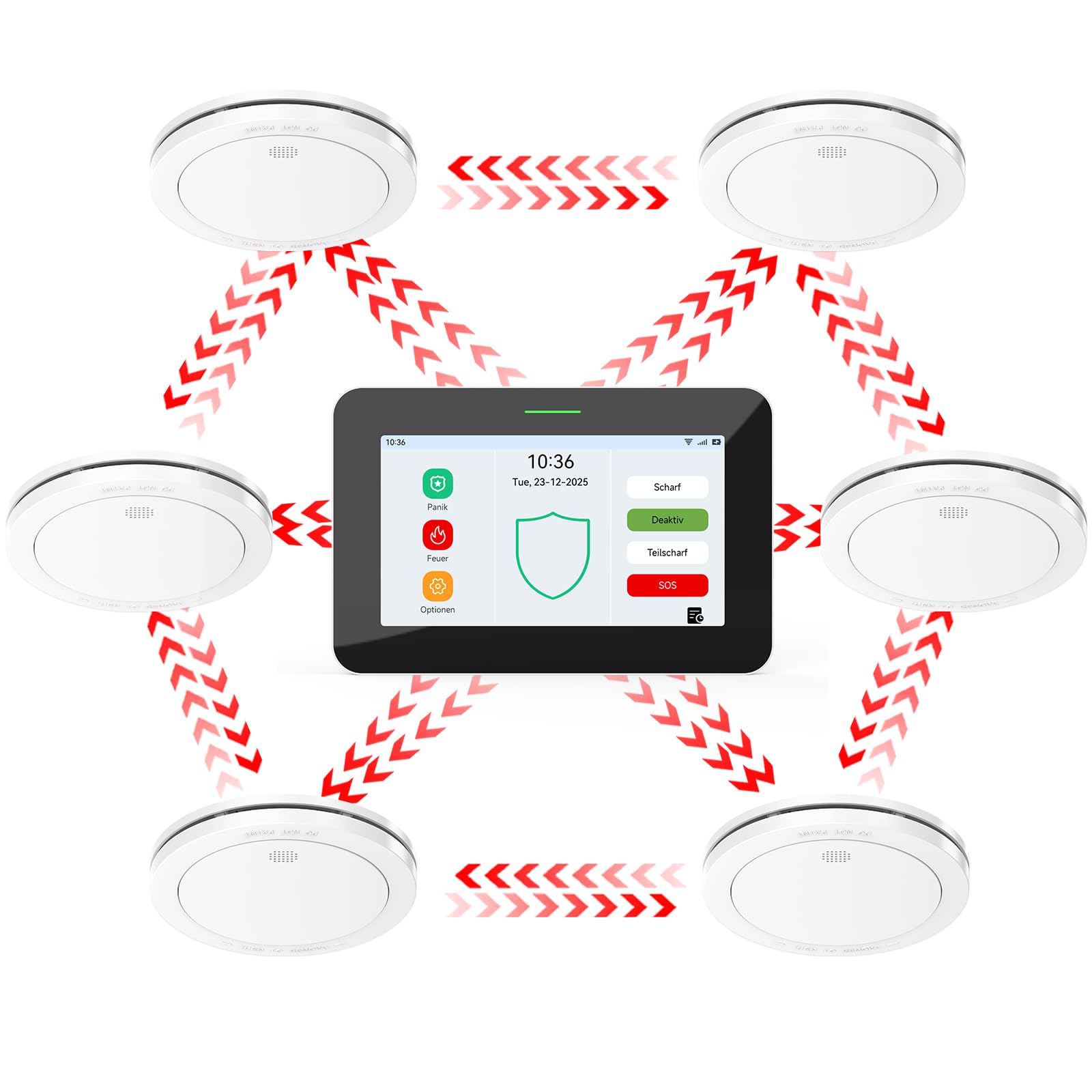 CPVAN Detector de Humo Inteligente gsm WiFi. Batería de 10 años, Pantalla táctil de 7", Sirena de 110 dB, Certificado EN14604. Alerta inalámbrica de 85 dB.