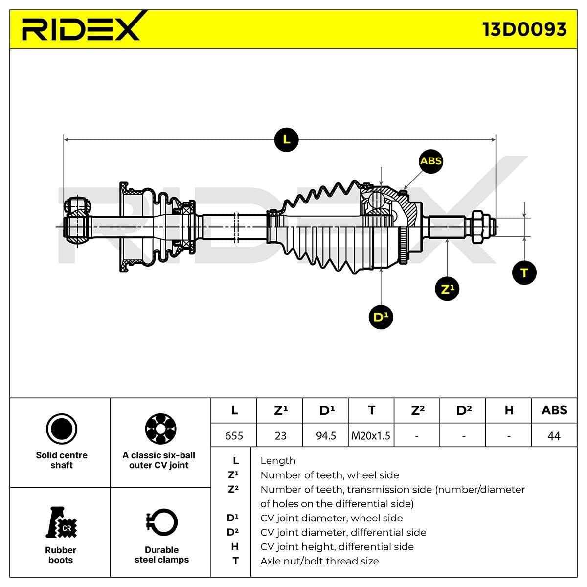 RIDEX 13D0093 Árbol de transmisión Delantero Izquierda Compatible con RENAULT MEGANE I Grandtour KA0/1