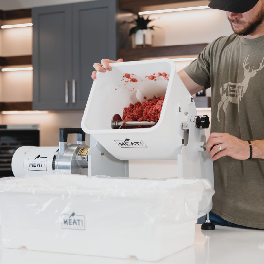 MEAT! Universal Meat Mixer with 25LB Capacity, Tilting Tank, Commercial-Grade, Compatible with MEAT! Grinders, Removeable Manual Handle, For Meat Mixing, Meat Processing, Seasoning, and Kitchen