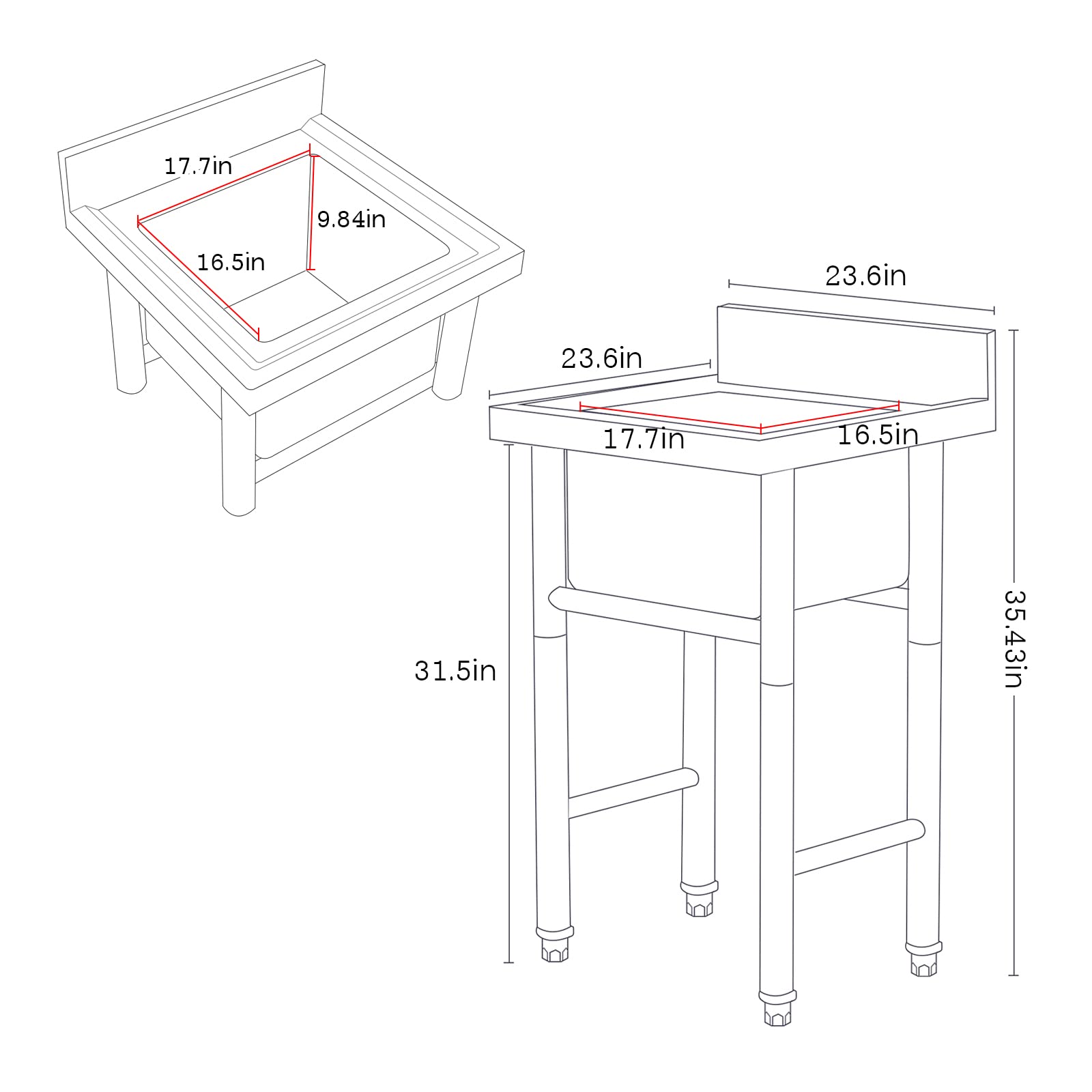 Lavello da Cucina,lavello Cucina con Rubinetto in Acciaio Inox 304,Singolo,13,78" x 13,39"/17,7" e Vasca Interna 16,5" (Ristorante,Cucina,Lavanderia,Garage)
