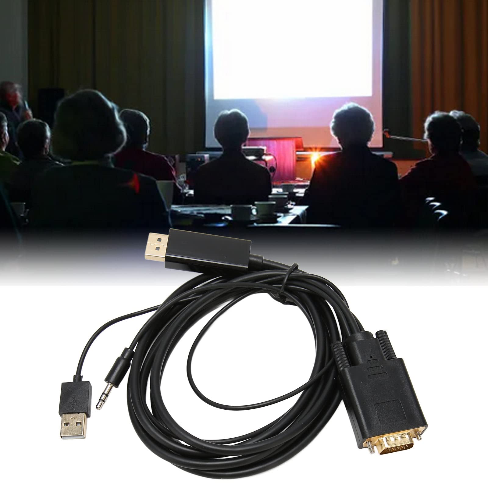 Cable VGA a DisplayPort, Adaptador unidireccional VGA para computadora a Monitor DP Cable convertidor de Video HD con Fuente de alimentación y Sonido para Monitor de PC