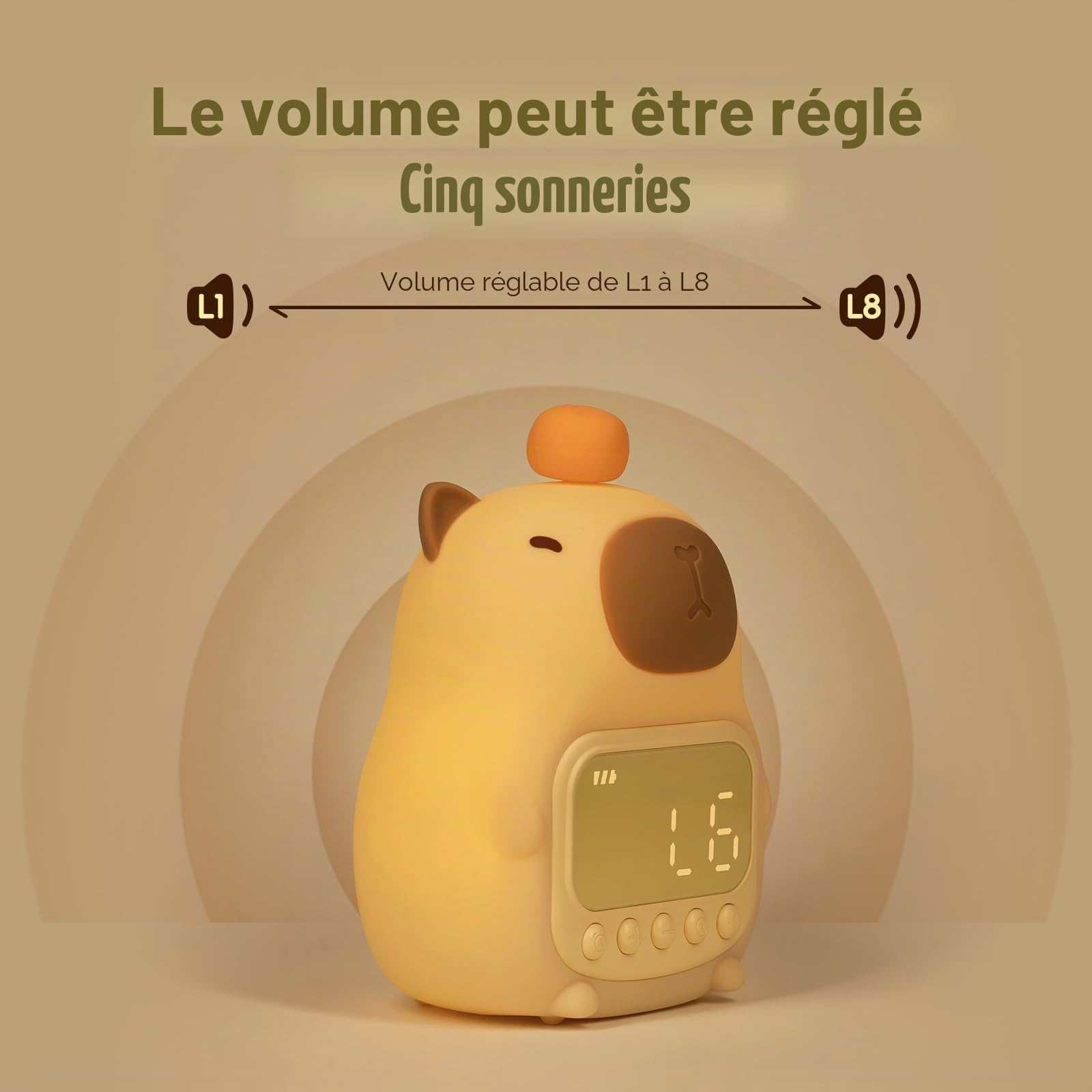 Yiliaw Capybara Réveil avec veilleuse pour enfants, 7 couleurs RVB - Réveil mignon pour chambre à coucher, réveil - Lampe de table en silicone en forme d'animal pour adolescents, filles, garçons