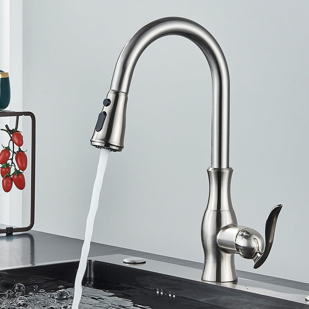 Robinet de cuisine à tirette noir mat avec mitigeur eau chaude et froide