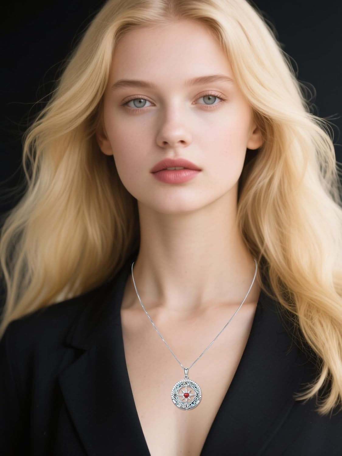 OCJ Compass Necklace for Women Sterling Silver I'd be Lost without You Compass Pendant Necklace Heart Birthstone Jewelry Gifts for Women Wife Girlfriend Graduation Birthday Mothers Day Gifts for Mom