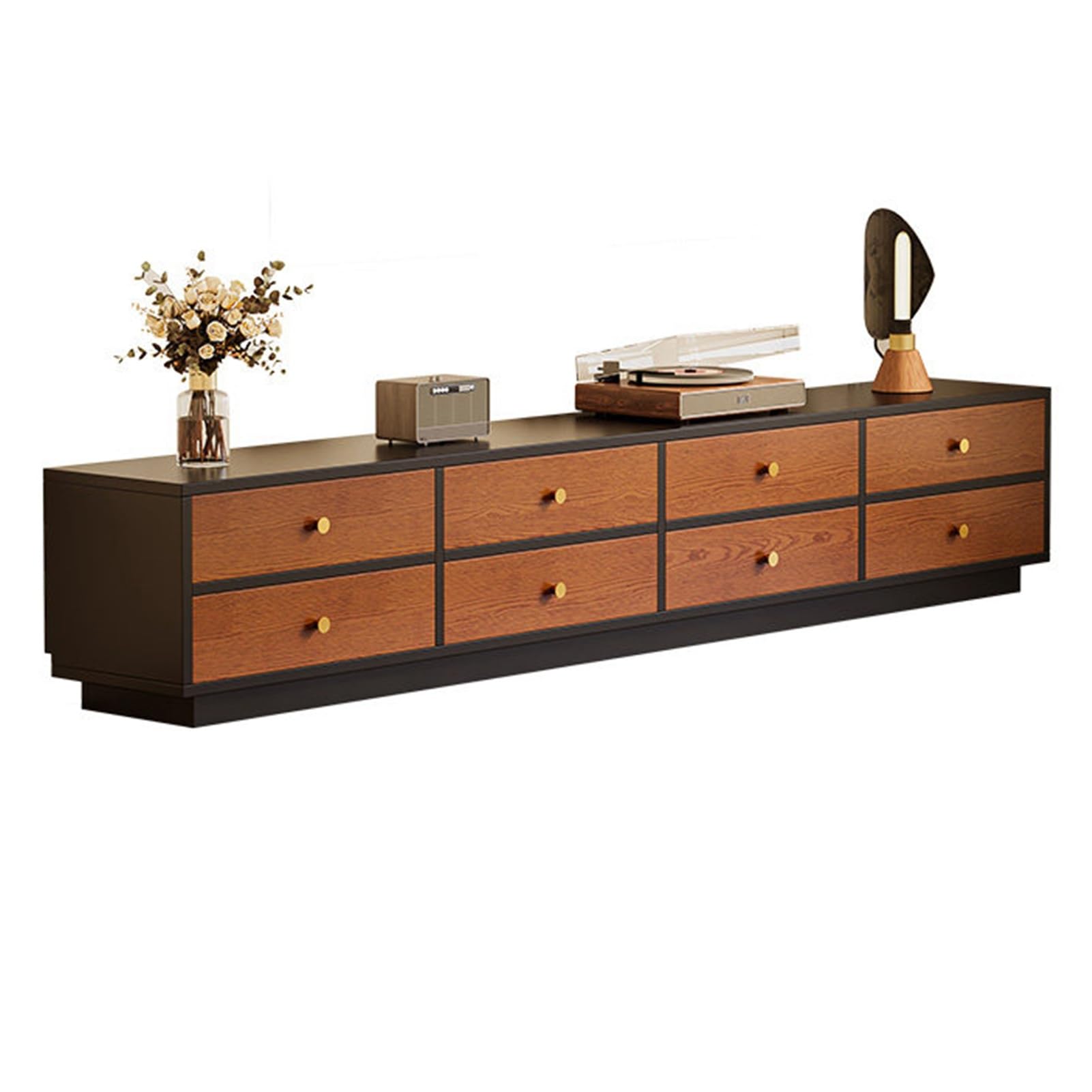 Mobile TV Vintage Legno Centro Intrattenimento, Mobili for Soggiorno | Console Multimediale a 8 Cassetti, Mobiletto for Soggiorno, Mobili for Hub Di Intrattenimento(200CM/78.7IN)