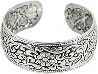 OIDIMS Vintage Carved Flower Cuff Bracelet for Women - Adjustable Stackable Bicep Armlet, Ethnic Bohemian Statement Jewelry