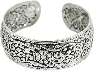 OIDIMS Vintage Carved Flower Cuff Bracelet for Women - Adjustable Stackable Bicep Armlet, Ethnic Bohemian Statement Jewelry