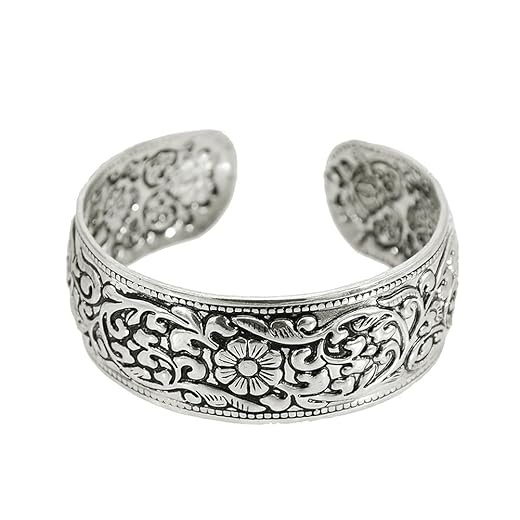 OIDIMS Vintage Carved Flower Cuff Bracelet for Women Fashion Open Upper Arm Wrist Band Stackable Wide Bangle Wristbands Adjustable Armlet Armband Bicep Bracelet Personalized Ethnic Statement Jewelry