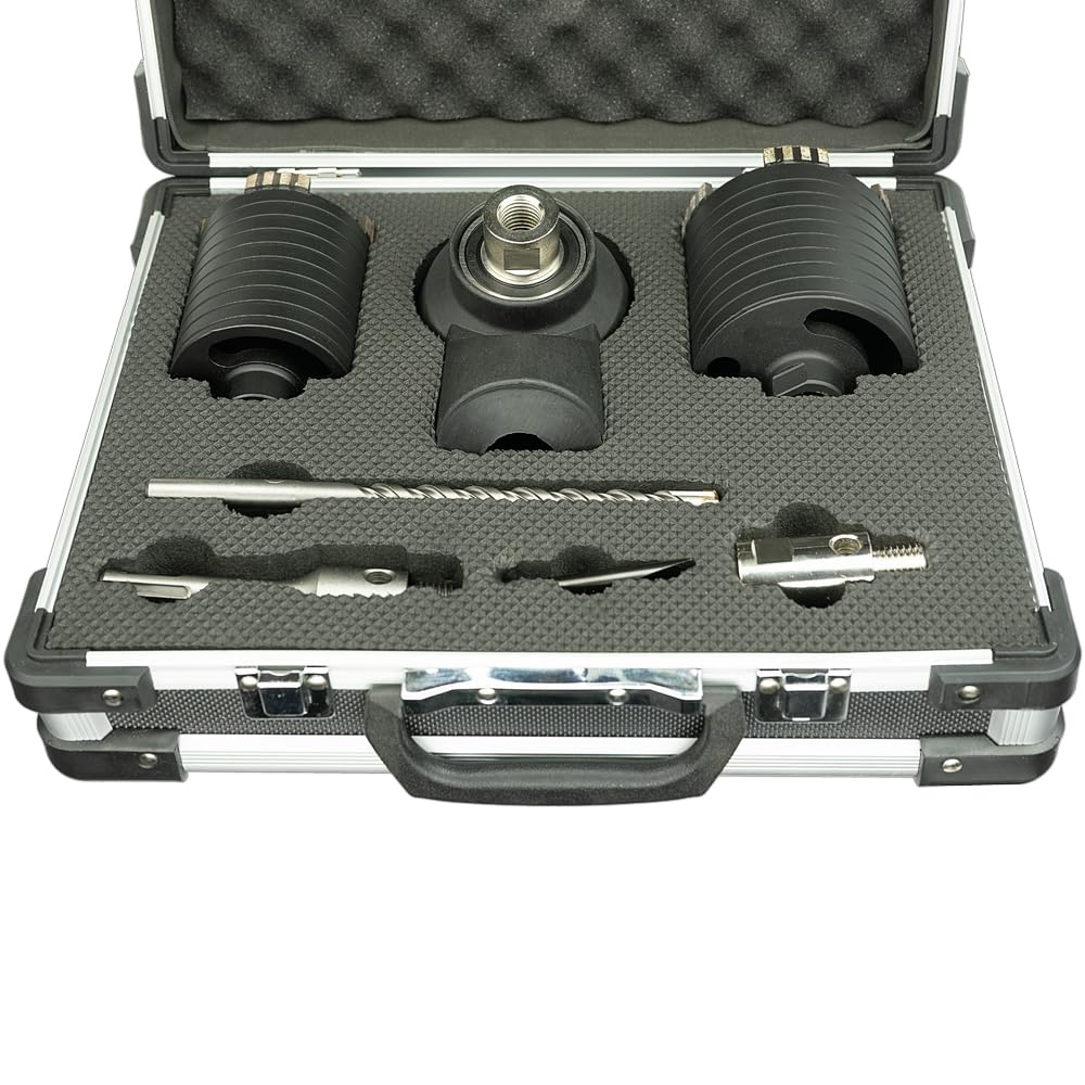 Profi Diamant Dosensenker Set Ø 68 & 82 mm mit Staubabsaugung | Dosenbohrer inkl. Adapter & Zentrierbohrer | Für Trockenbohrung in Mauerwerk, Ziegel, Porenbeton