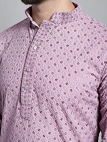Image of Jompers Men's Regular Fit Cotton Chikankari Embroidered and Sequence Kurtas