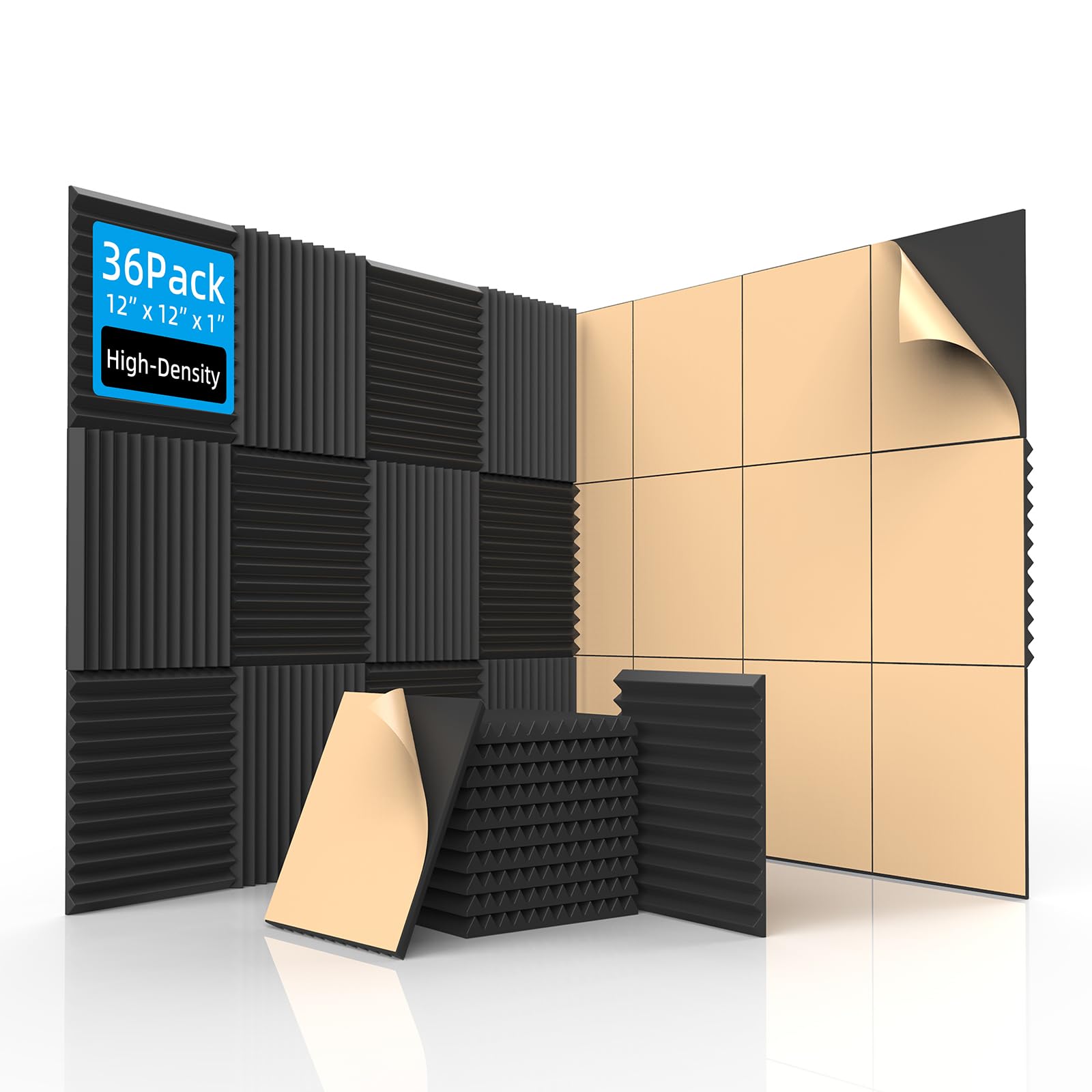 SD SODOCT 36 Pack Self-Adhesive Wedge Acoustic Foam Panels 12" x 12" x 1"