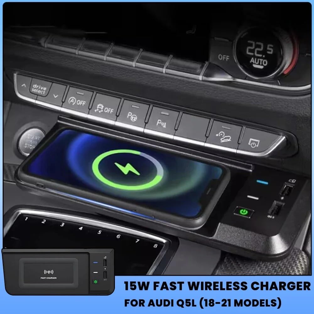 Chargeur sans fil rapide for voiture, compatible avec Q5 SQ5 2018 – 2020, support de téléphone, multi-port Usb, contrôle central intégré