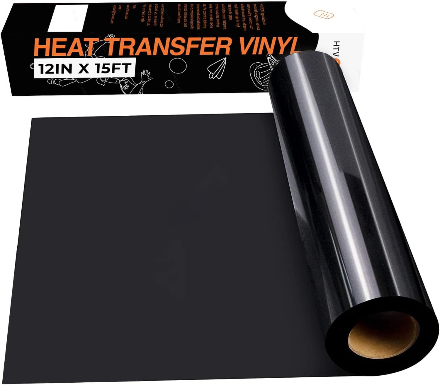 HTVRONT HTV Black Heat Transfer Vinyl Rolls - 12" x 15ft Black HTV Vinyl for Shirts, Black Iron on Vinyl for All Cutter Machine - Easy to Cut & Weed for Heat Vinyl Design