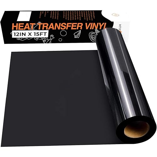 HTVRONT HTV Black Heat Transfer Vinyl Rolls - 12" x 15ft Black HTV Vinyl for Shirts, Black Iron on Vinyl for All Cutting Machines - Easy to Cut & Weed for Heat Vinyl Design