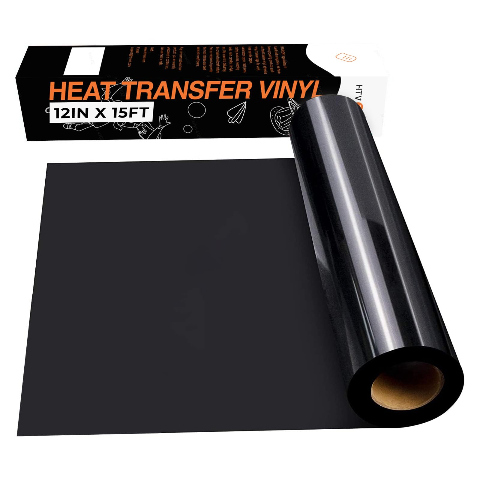 HTV Black Heat Transfer Vinyl Rolls - 12" x 15ft Black HTV Vinyl for Shirts, Black Iron on Vinyl for All Cutting Machines - Easy to Cut & Weed for Heat Vinyl Design