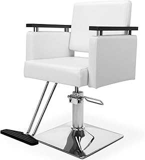 OmySalon Hydraulic Hair Salon Chair White for Stylist, Barber Chairs for Barbershop Heavy Duty, Modern Styling Hairdressing Chair, Beauty Spa Braiding Equipment