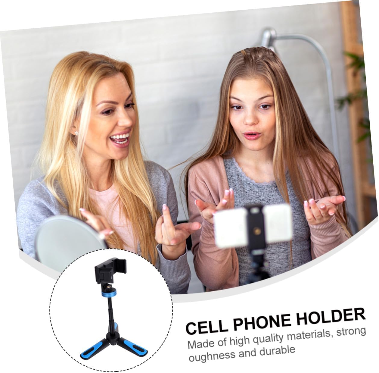 Portable Tripod Selfie Stick with Retractable Mini Mobile Phone Holder, Foldable Desktop Stand for Live Streaming and Video Recording, Blue