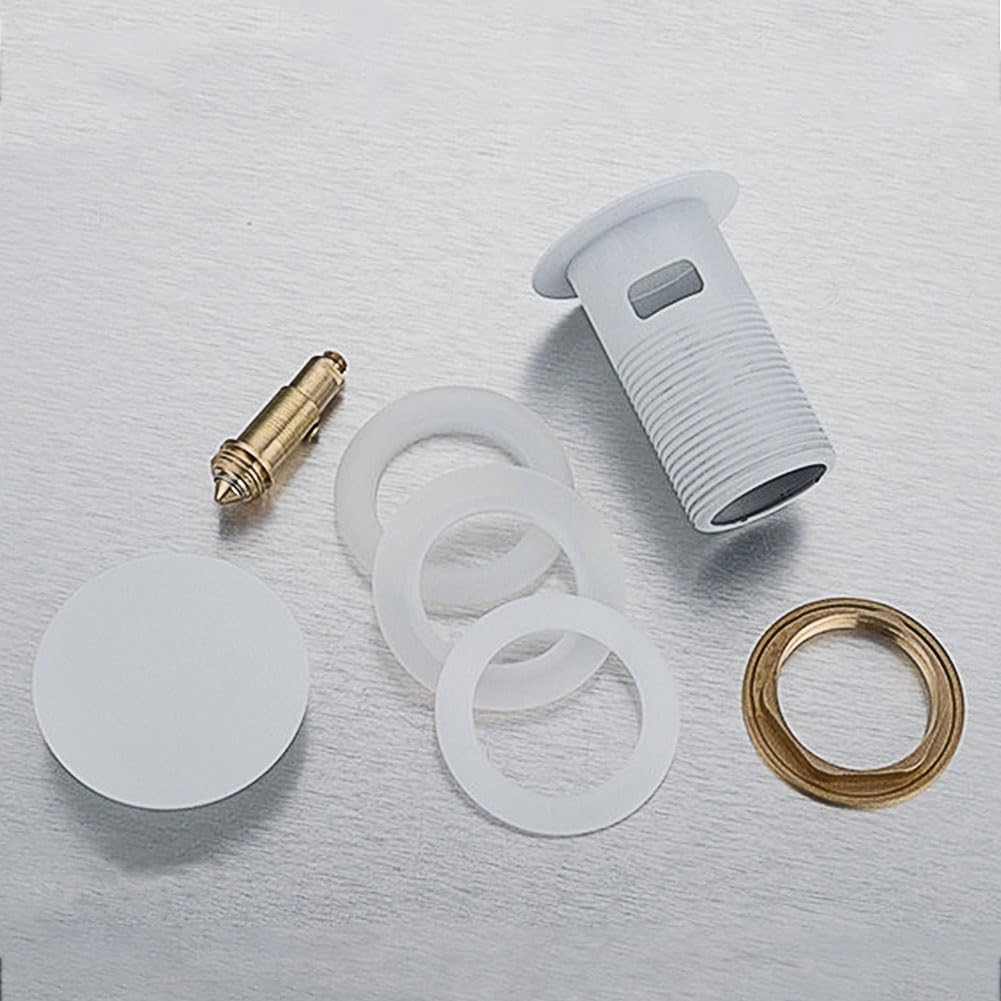 Juego de desagüe para lavabo con rebosadero, juego de desagüe para válvula de desagüe, válvula pop-up, juego de desagüe universal para lavabo y lavabo (Blanco)
