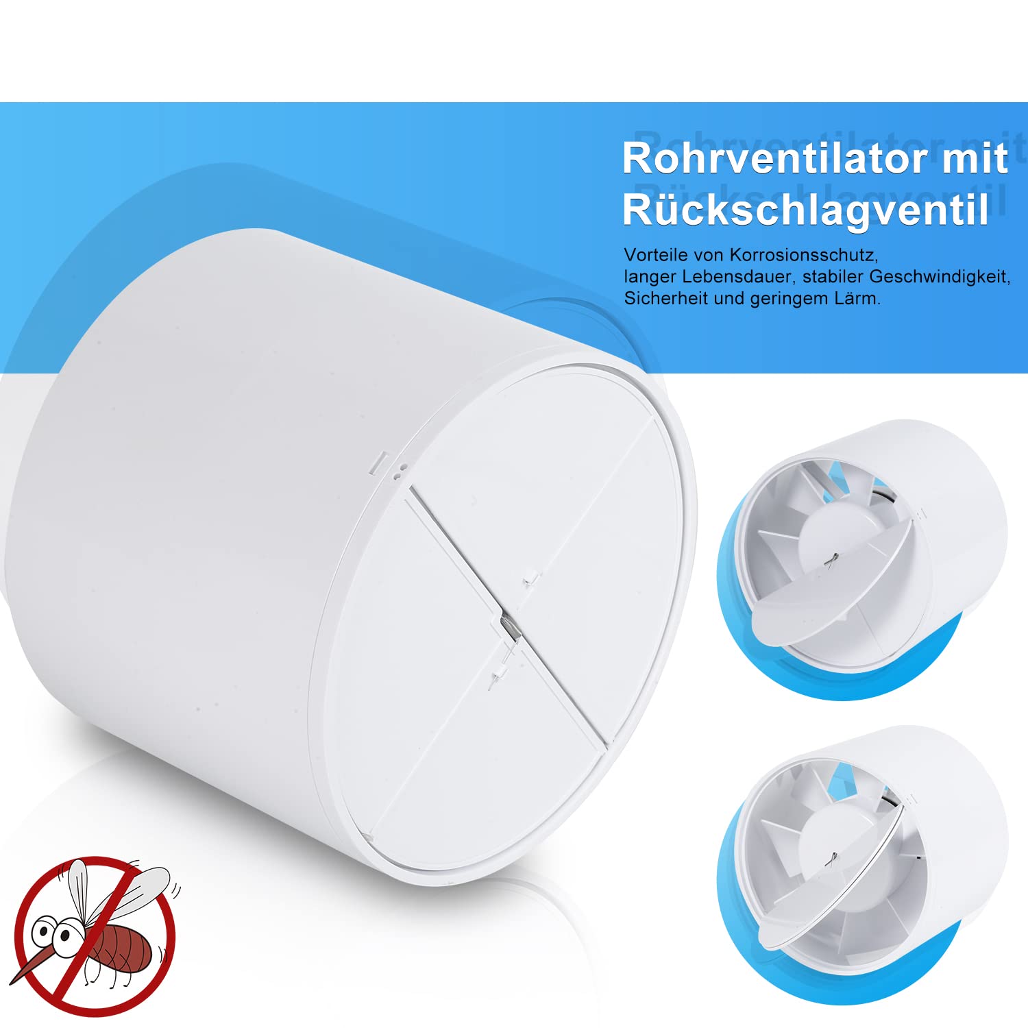 Wentylator łazienkowy, 150 mm, z czujnikiem wilgotności, wentylator łazienkowy, wentylator wyciągowy, cicha praca, do łazienki, kuchni, łazienki, biura i pomieszczeń do wzrostu, biały