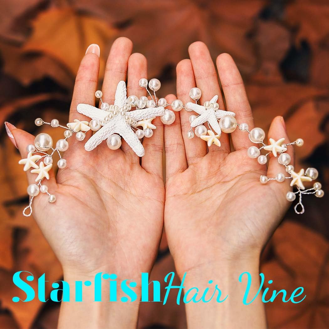 GORAIS Starfish Bride Wedding Hair Vine Silver Pearl Bridal Mermaid Headpiece Beach Hair Accessories Headband for Women and Girls - Image 5