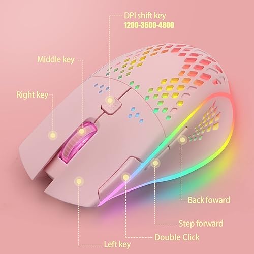 Miniatura 4 de VEGCOO Mouse inalámbrico para juegos, C30 silencioso, recargable, inalámbrico, con tecla de doble clic y luces LED coloridas, 3 niveles de DPI,