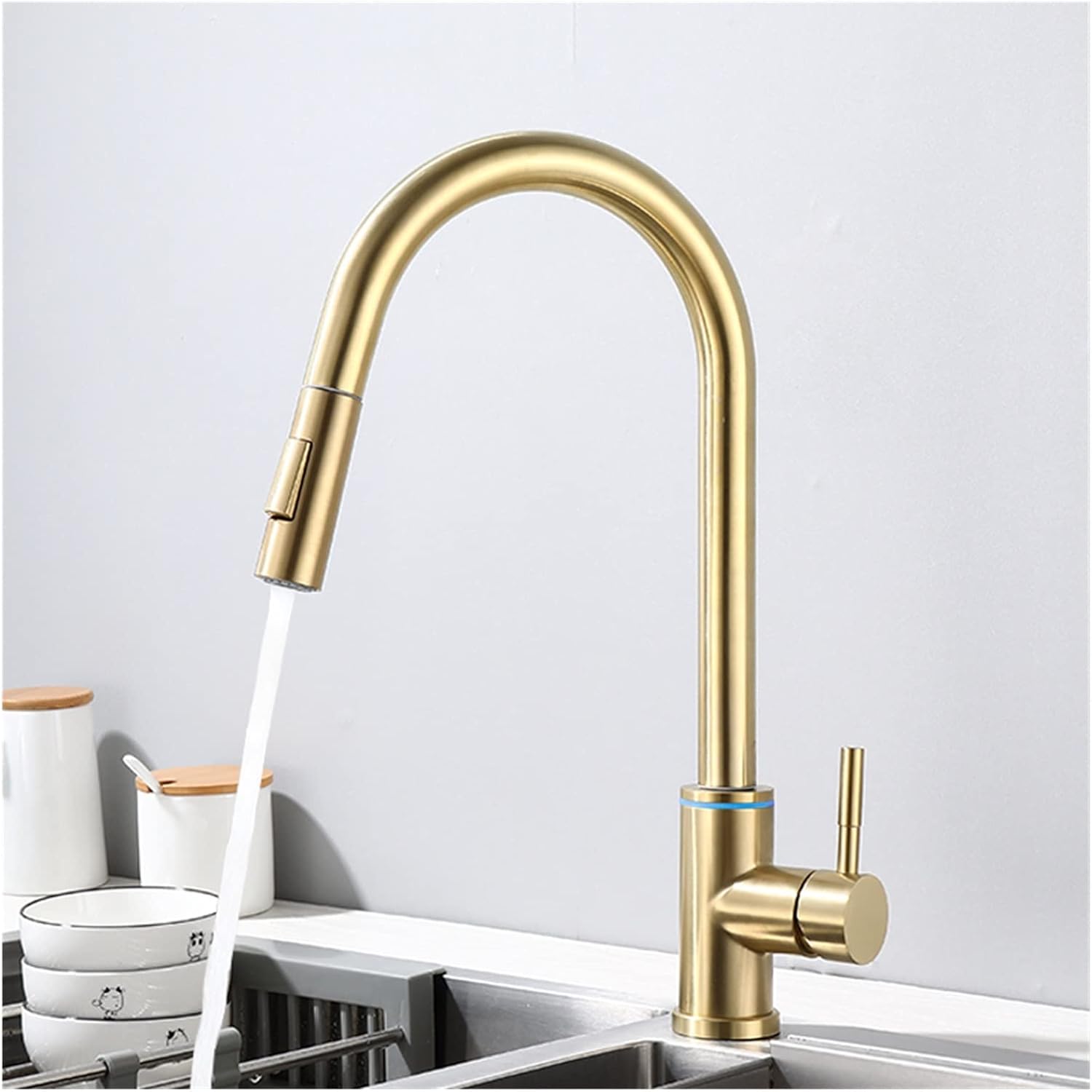 Brushed Gold Smart Smart Touch Kitchen Faucet Pull Out Kitchen Sink Water Tap Mixer Tap 360 Rotation Kitchen Shower Faucet (Color : Brush Gold)