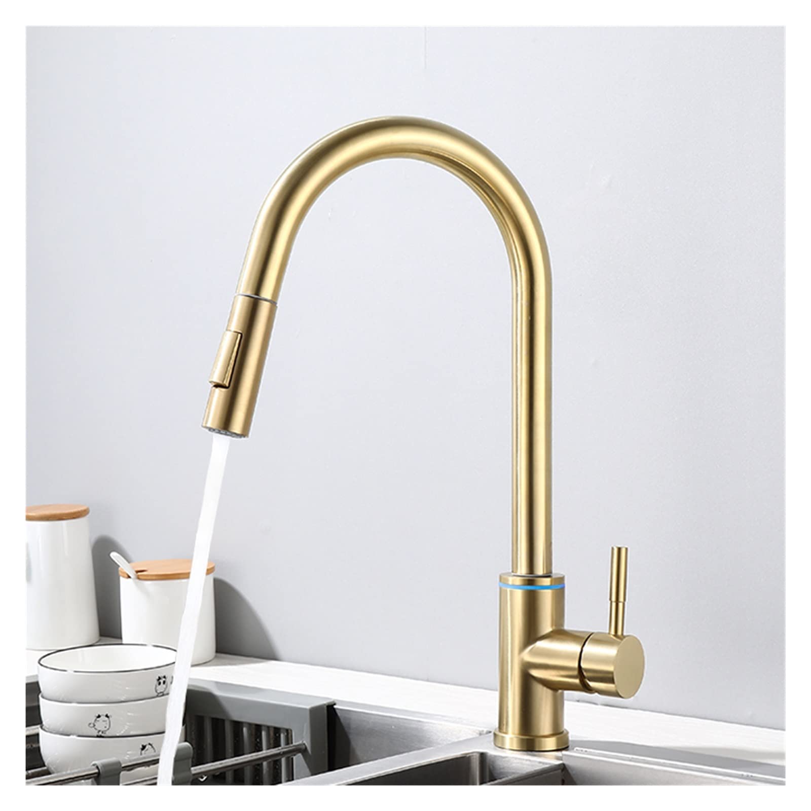 ZYCHSJXA Brushed Nickel Smart Touch Kitchen Faucet with Pull-Out Sprayer, 360° Rotation Sink Mixer Tap, Modern Water Tap for Easy Cleaning and Convenience