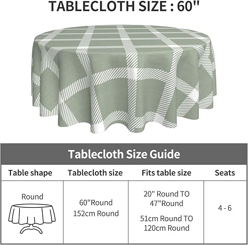 Miniatura 4 de YETTA YANG Mantel redondo de cuadros verde salvia y blanco de granja impermeable para picnic, patio, fiesta, mantel circular de 60 pulgadas,