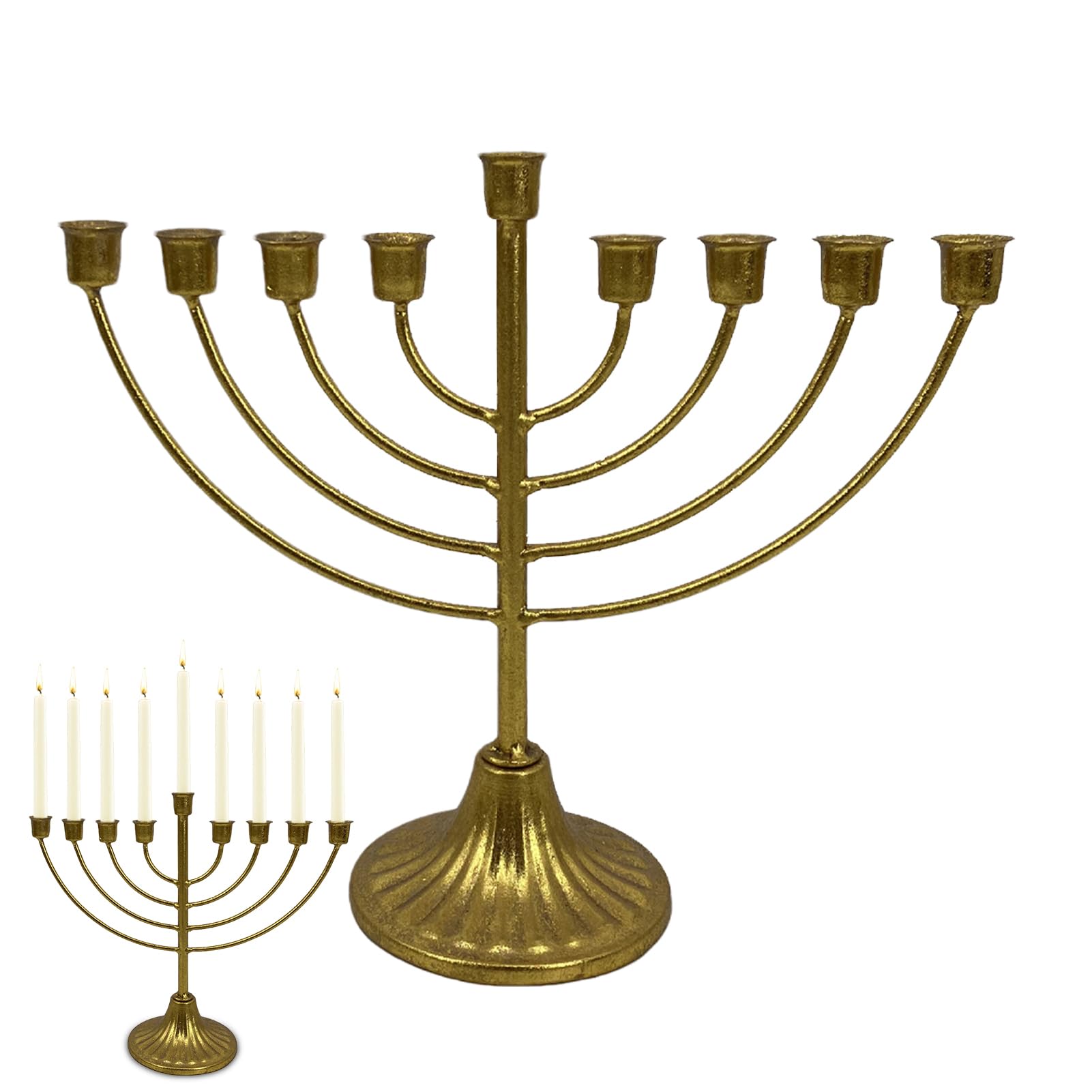 Pomurom 9 Arms Candlestick Candle Holder, Candle Stands Decorative, Metal Candle Holders For Pillar Candles, Pillar Candle Candelabra For Hanukkah Mantel Wedding Table Centrepieces Home Decor