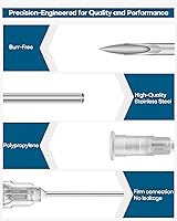 Vista 2 de 100 agujas de inyección desechables estériles con tapa para suministros de laboratorio, aves de corral, mascotas y accesorios de dispensación