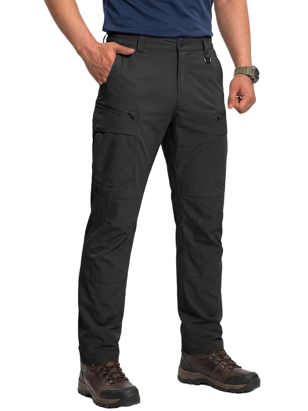Runcati Pantalon d'extérieur pour homme - Imperméable - Respirant - Léger - Avec plusieurs poches - Fermeture éclair - Séchage rapide