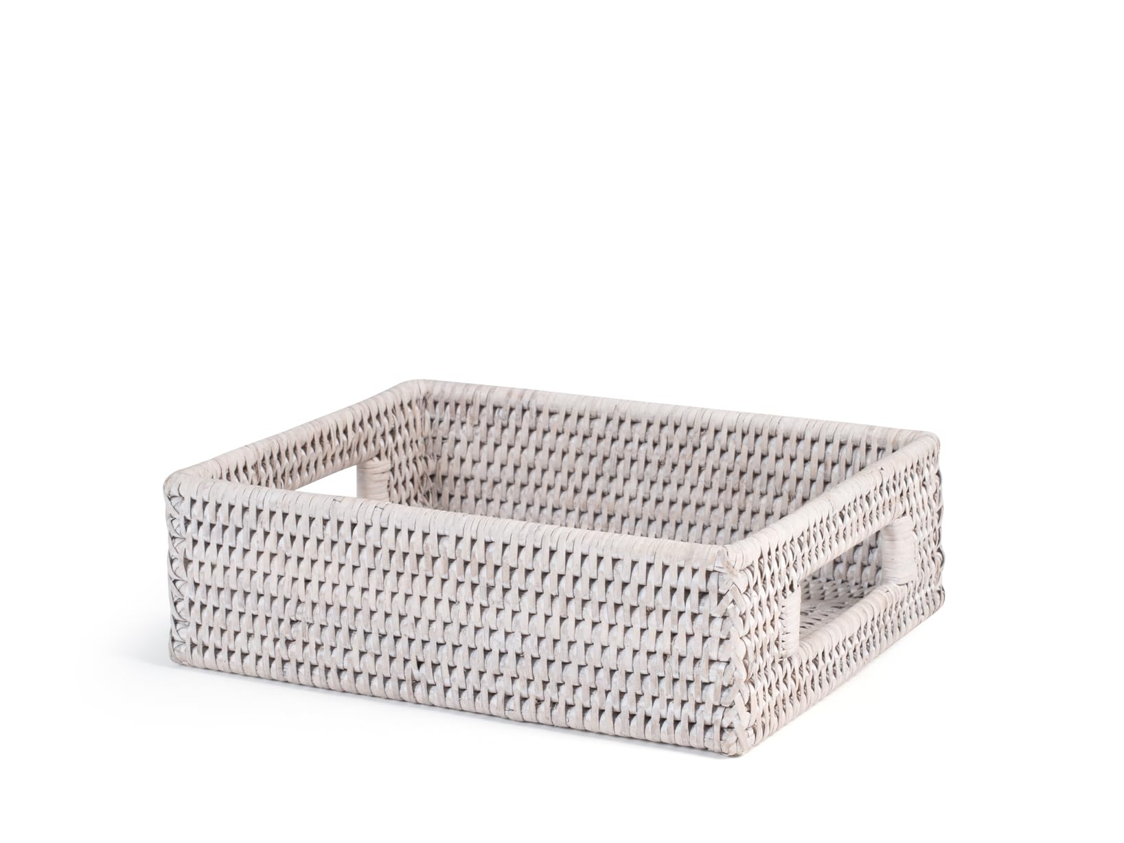 H&H Rectangular Basket with Handles in Bleached Rattan - 23x18x7cm - Handmade, Bread Holder, Seasoning, Fruit or Pantry Organizer - Natural Clear Style