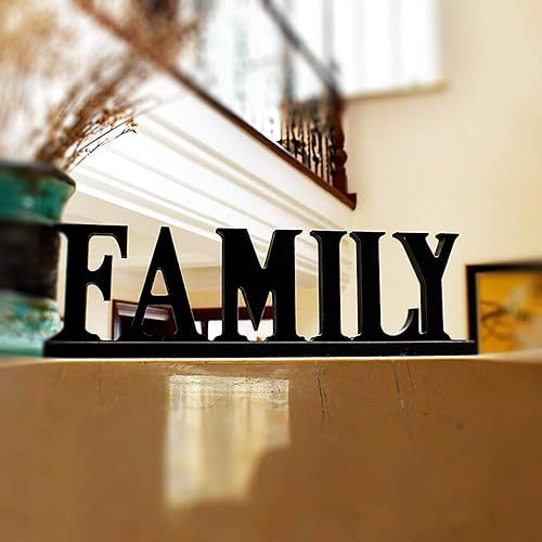 Miniatura 3 de Letrero de madera con texto en inglés Blessed Family para decoración del hogar, letrero de madera con letras recortadas para mesa, chimenea, mantel