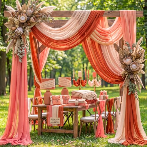 Image of Orange Peach Beige Wedding Arch Draping Fabric