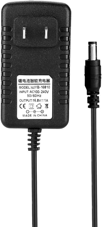 Close-up of the Tiiyee 16.8V 1A Li-ion Battery Charger with a US standard plug.