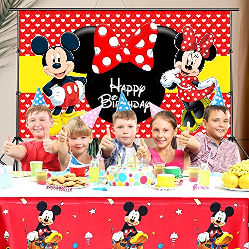 Mickey Minnie Mouse Themed Backdrop And Tablecloth Party Supplies Disney Cartoon Colorful Dots Photography Background Happy Birthday Banner Decorations #TOP3