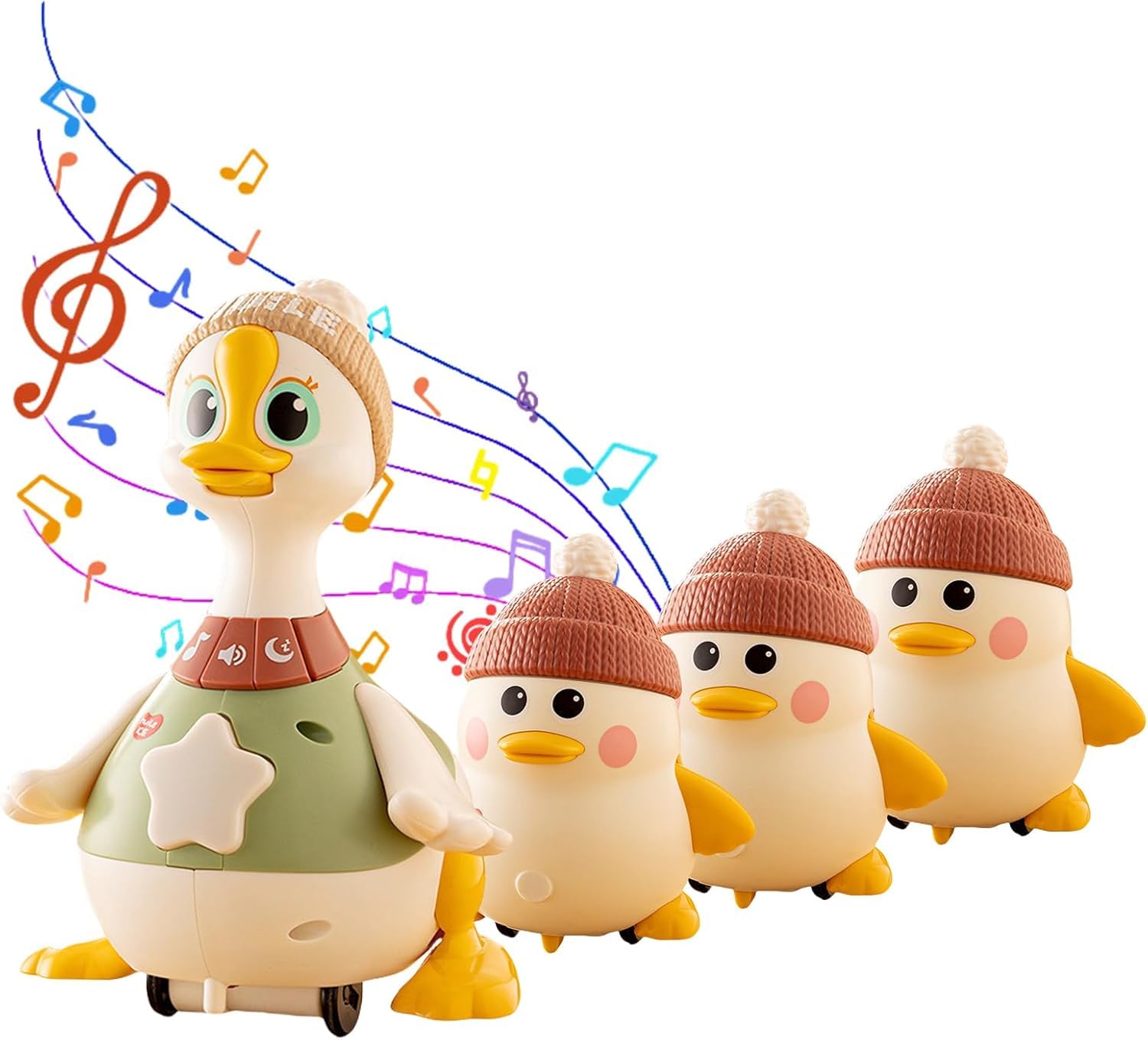 Juguete familiar de pato para jugar con la barriga, juguete para gatear iluminado, juguete para bebé de la familia de patos, juguete para gatear que se balancea con luz, adecuado para niños y niñas de