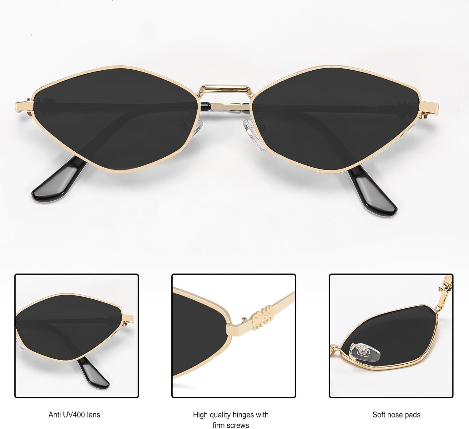 Rmerom Retro Irregular Metal Sunglasses for Women Men, 2026 Trendy Vintage 90s Chic Small Narrow Gold Frame Sun Glasses - Image 5