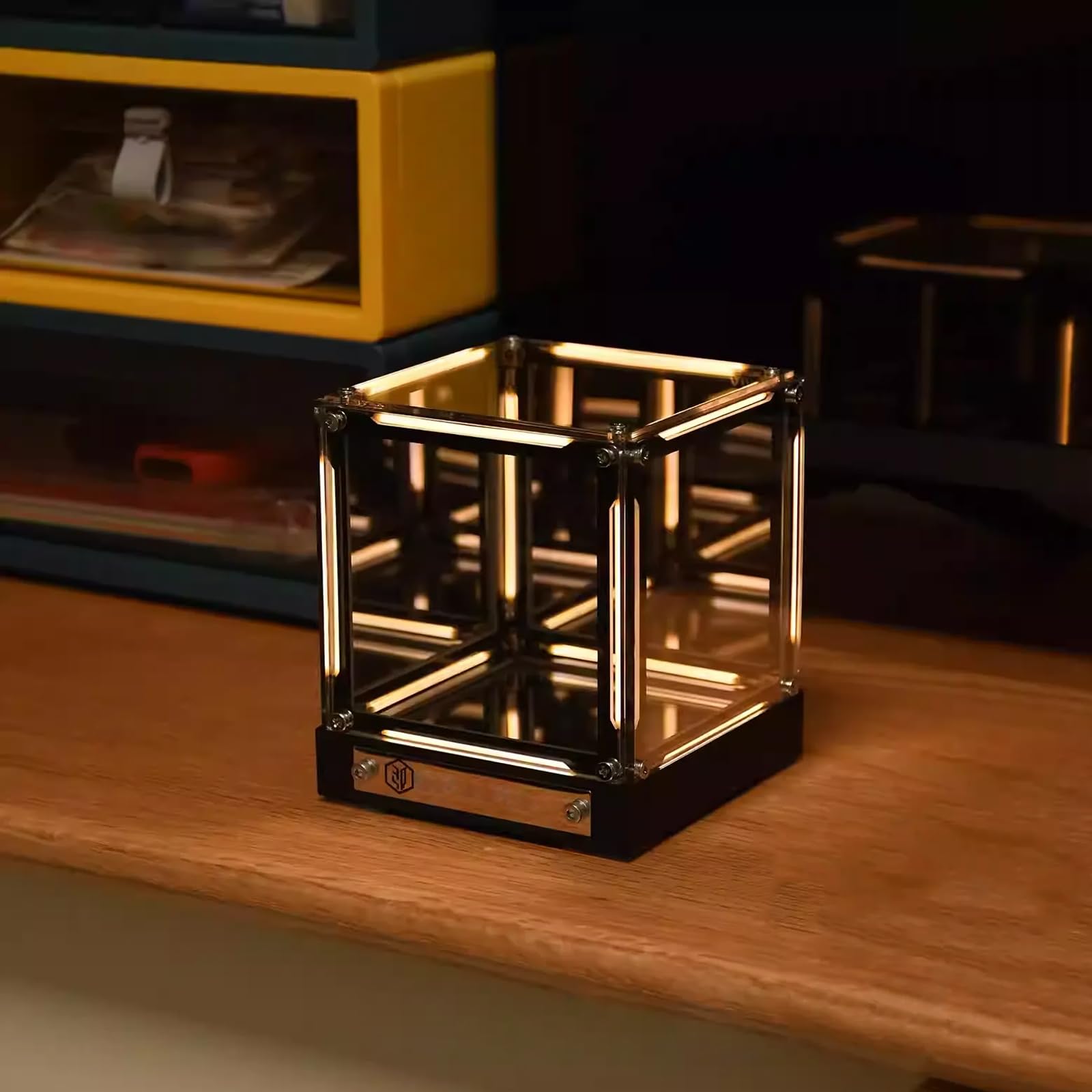 Specchio luce notturna – 4D acrilico cubo lampada da comodino LED effetto Abyss touch dimmerabile luce d'atmosfera ricaricabile USB-C gamer decorazione scrivania futuristica per (Dorato)
